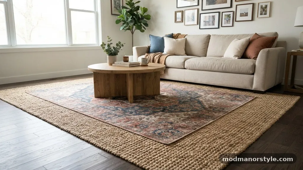 Creating Cohesion with Color - How to Layer a Smaller Patterned Rug Over a Large Neutral Jute Base