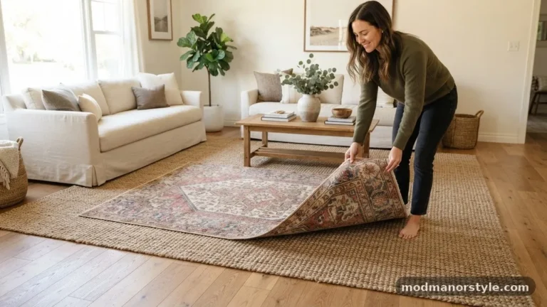 How to Layer a Smaller Patterned Rug Over a Large Neutral Jute Base