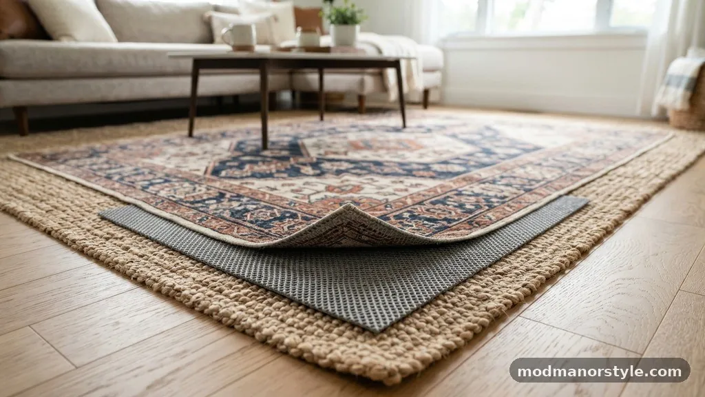 Securing Layers for Safety - How to Layer a Smaller Patterned Rug Over a Large Neutral Jute Base