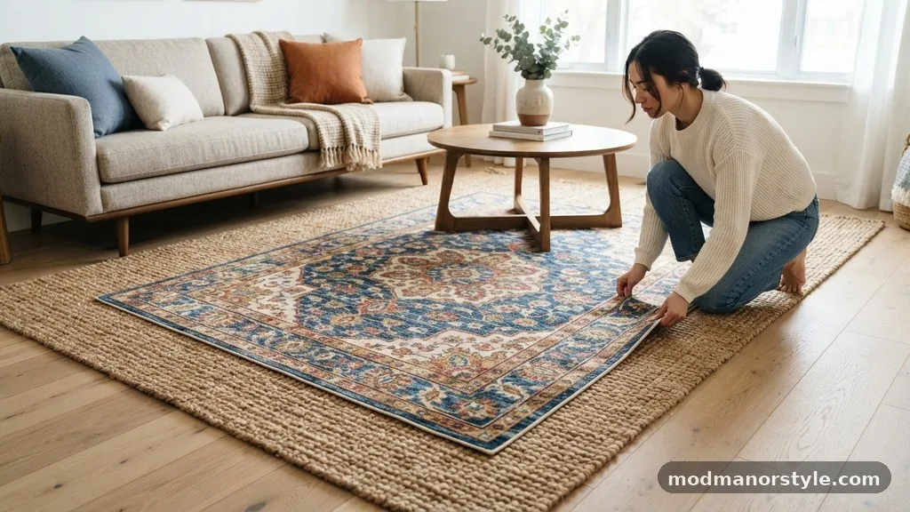 Selecting the Perfect Patterned Top Rug - How to Layer a Smaller Patterned Rug Over a Large Neutral Jute Base