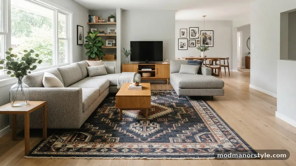 Strategic Traffic Flow - Sectional Sofas on Area Rugs: Where Should the L-Shape Chaise Rest?