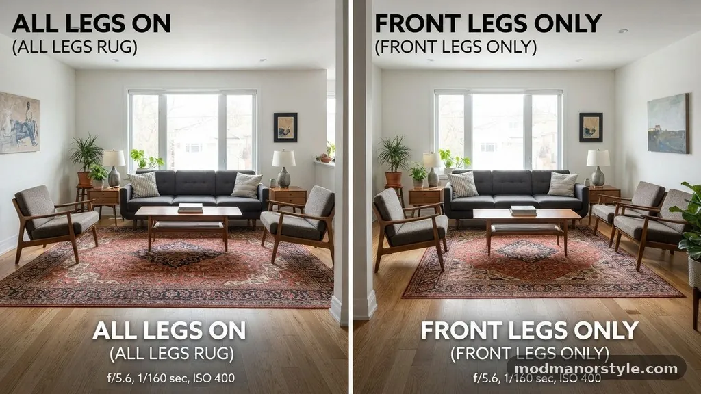 The Practicality of Front Legs Only - All Legs on the Rug vs Front Legs Only: Interior Design Proportions