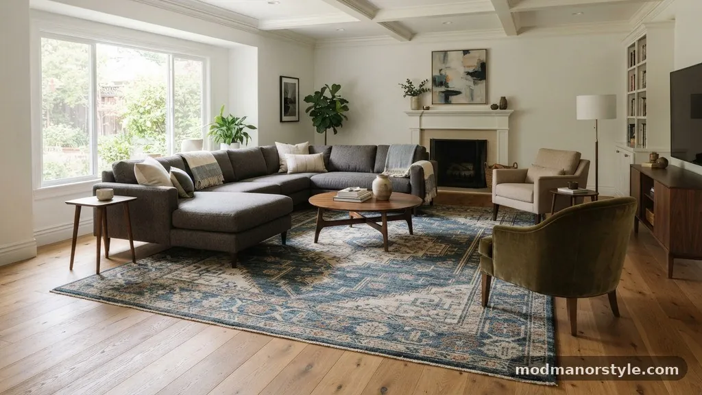 When to Choose a Larger Rug - Can Floating Living Room Furniture Sit Completely Off the Rug?